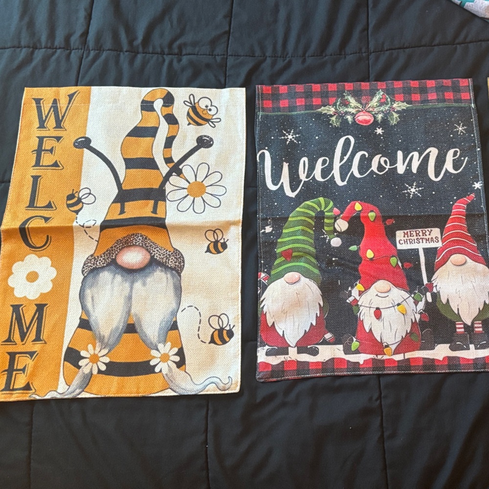 Festive Gnome yard flags summer and winter new without tags
